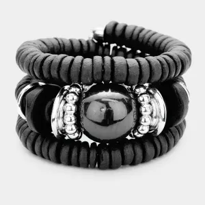 Black Resin Ball Wood Beaded Adjustable Fun Fashion Bracelet |  439007