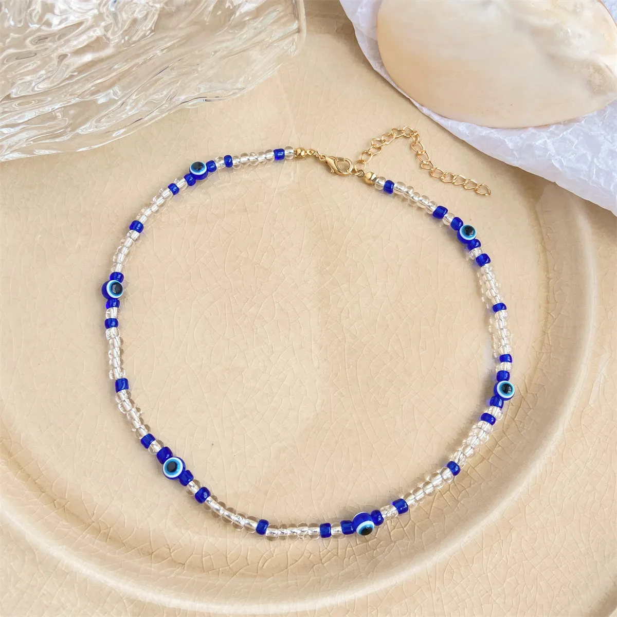 Blue Acrylic & 18K Gold-Plated Evil Eyes Beaded Choker Necklace
