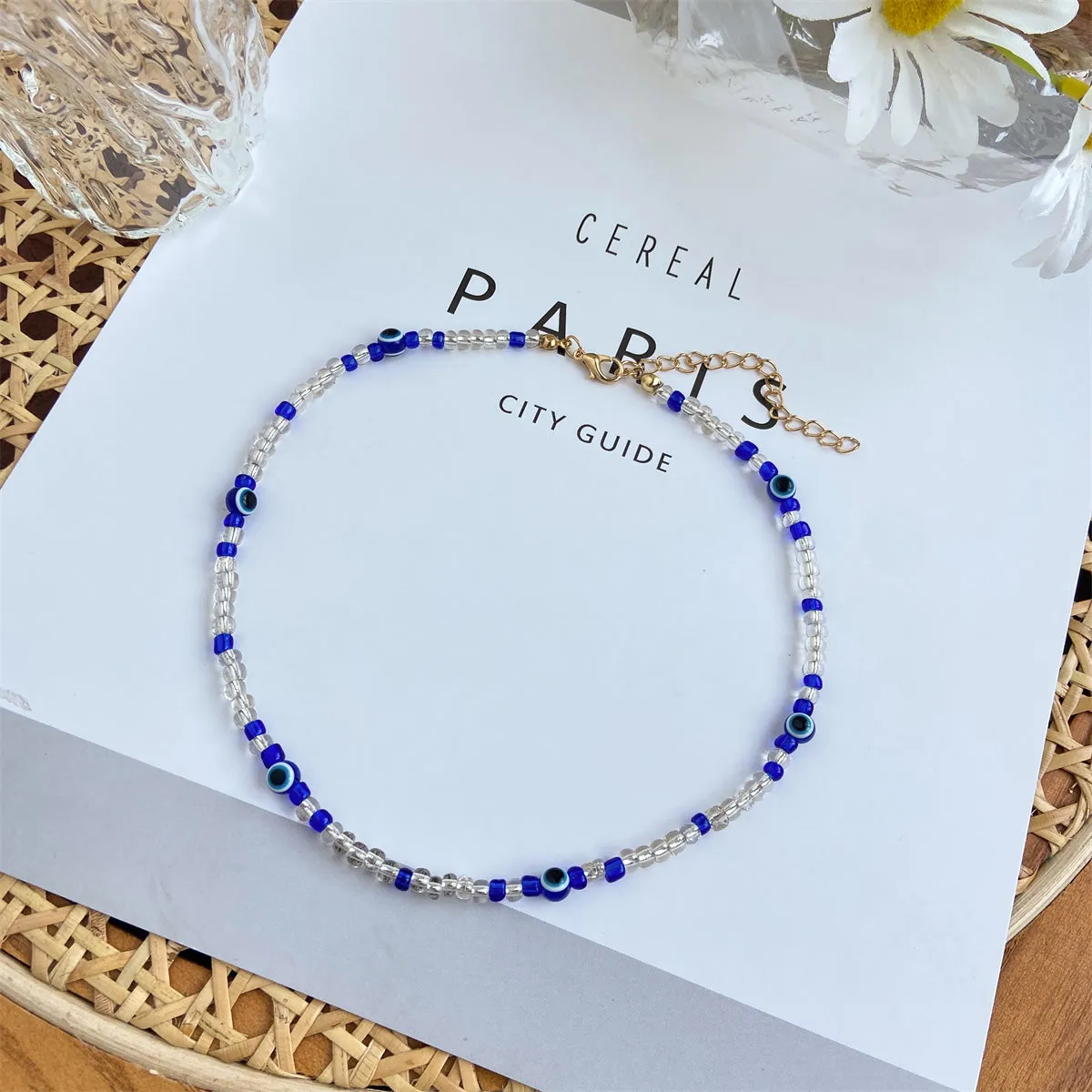 Blue Acrylic & 18K Gold-Plated Evil Eyes Beaded Choker Necklace
