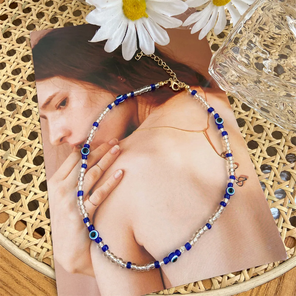 Blue Acrylic & 18K Gold-Plated Evil Eyes Beaded Choker Necklace