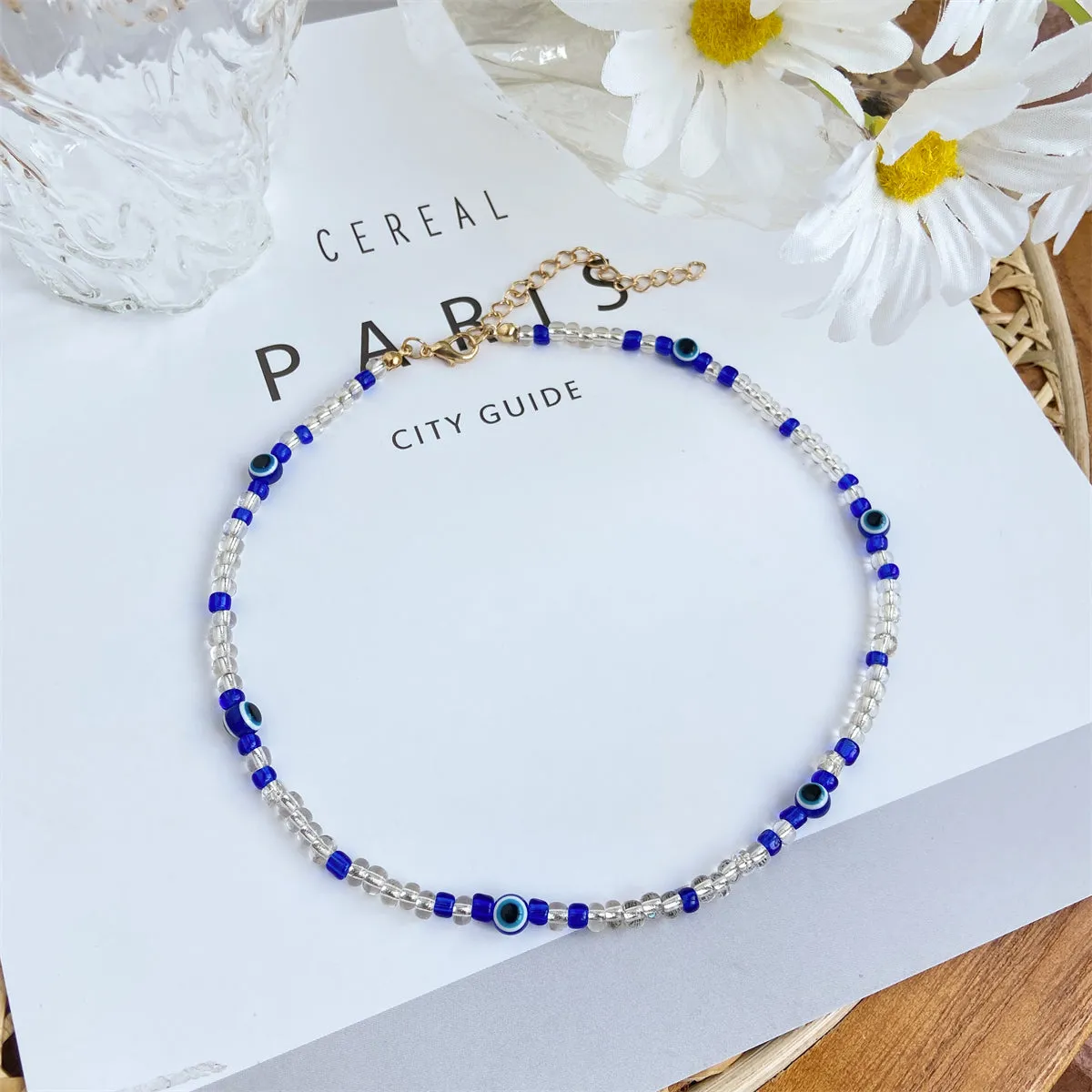 Blue Acrylic & 18K Gold-Plated Evil Eyes Beaded Choker Necklace