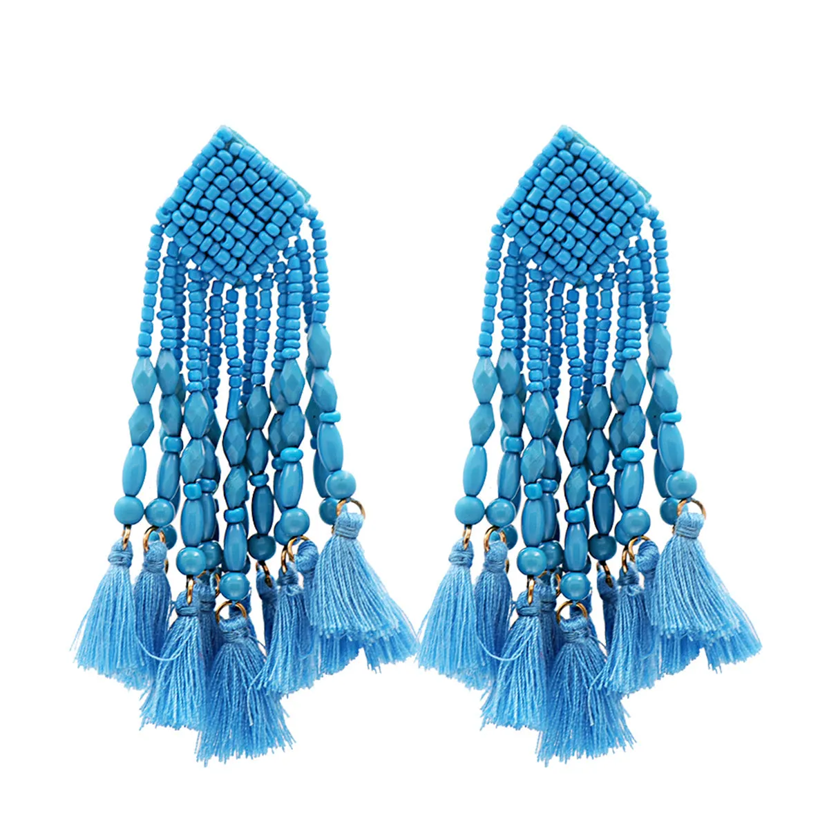 Blue Howlite & 18K Gold-Plated Beaded Tassel Drop Earrings