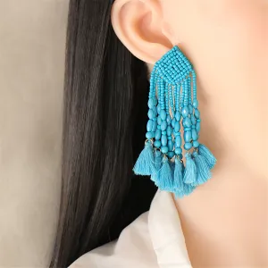 Blue Howlite & 18K Gold-Plated Beaded Tassel Drop Earrings