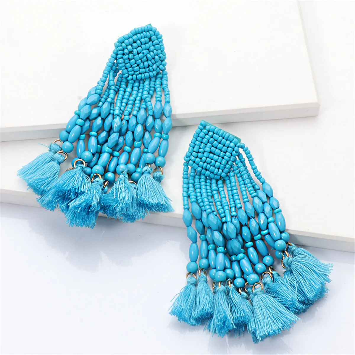 Blue Howlite & 18K Gold-Plated Beaded Tassel Drop Earrings