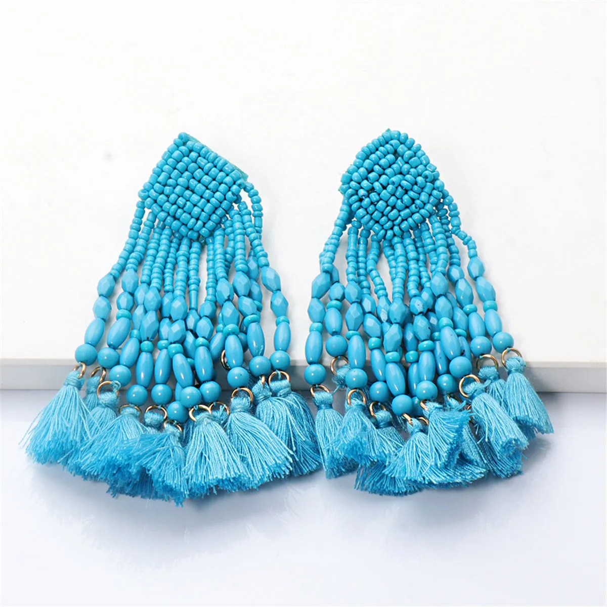 Blue Howlite & 18K Gold-Plated Beaded Tassel Drop Earrings