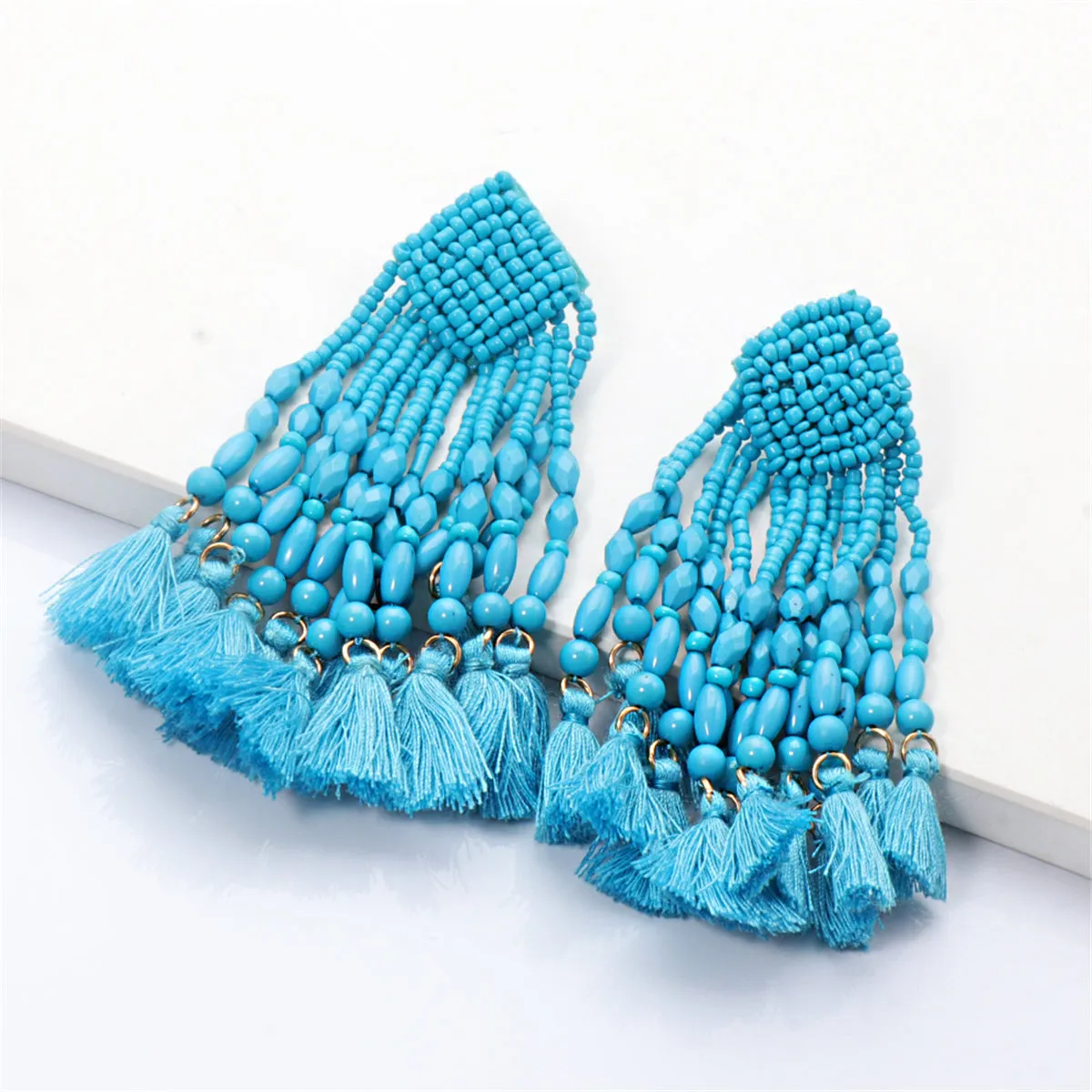 Blue Howlite & 18K Gold-Plated Beaded Tassel Drop Earrings