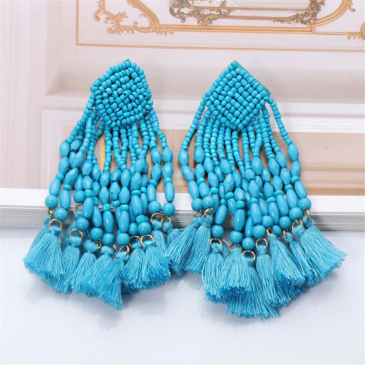 Blue Howlite & 18K Gold-Plated Beaded Tassel Drop Earrings