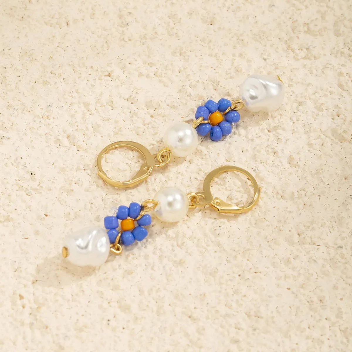 Blue Howlite & Pearl 18K Gold-Plated Drop Earrings