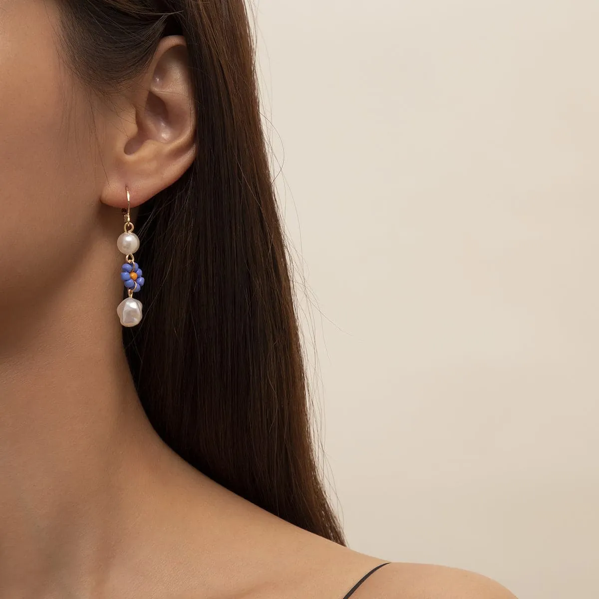 Blue Howlite & Pearl 18K Gold-Plated Drop Earrings