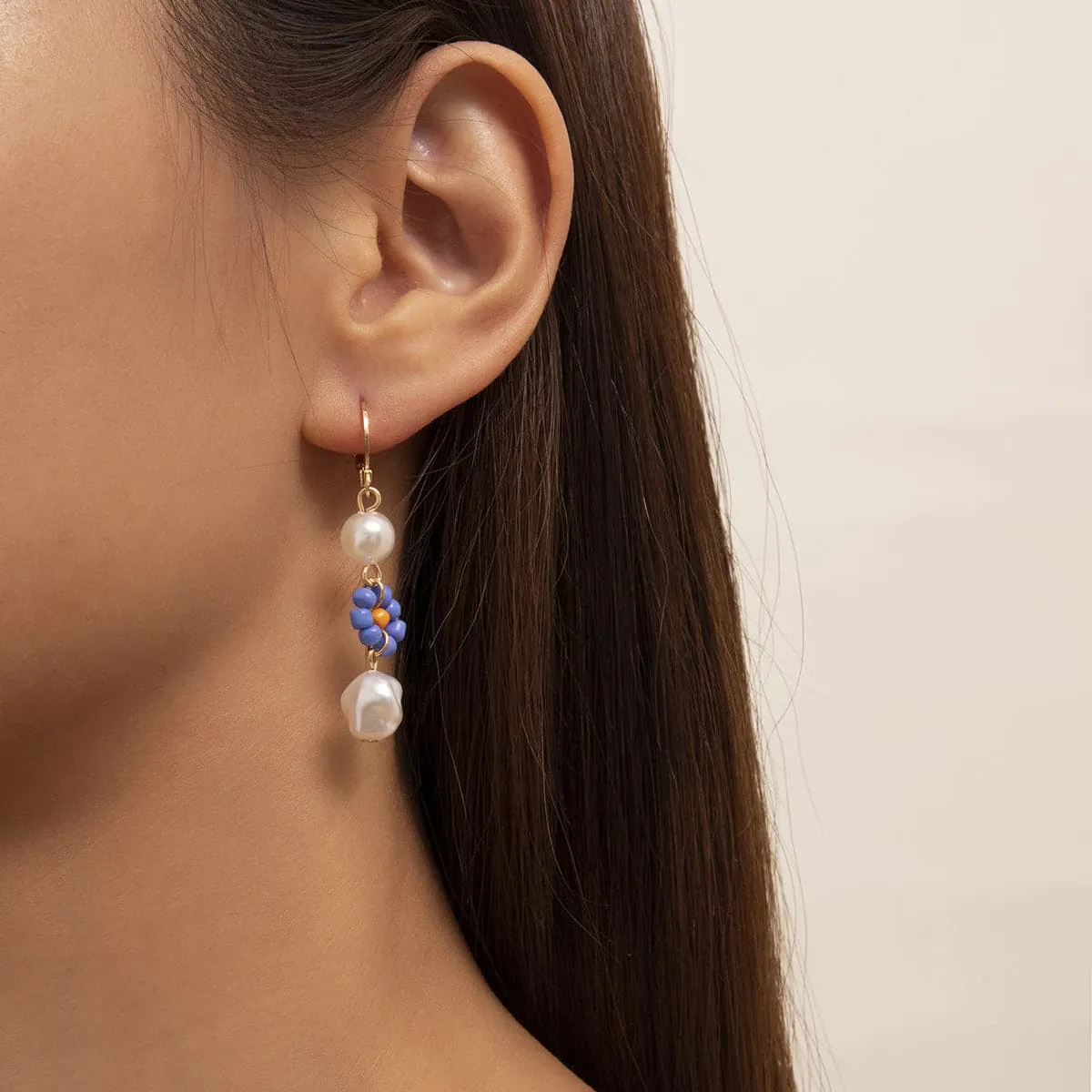 Blue Howlite & Pearl 18K Gold-Plated Drop Earrings