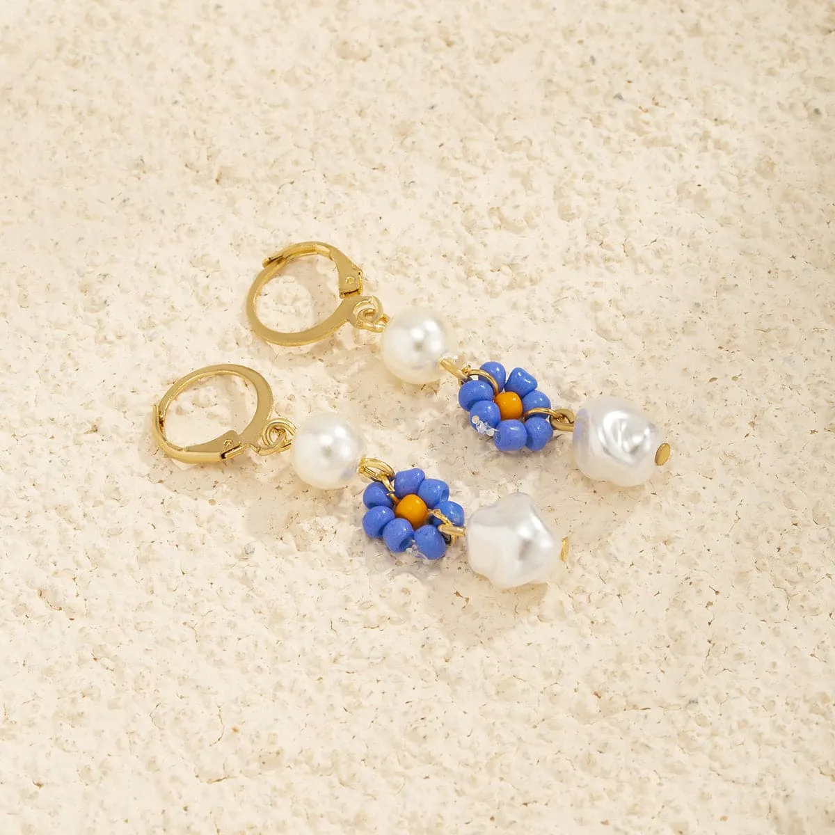 Blue Howlite & Pearl 18K Gold-Plated Drop Earrings