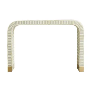Bone Inlay Waterfall Console Table - Grey and Ivory