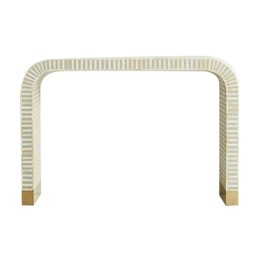 Bone Inlay Waterfall Console Table - Grey and Ivory