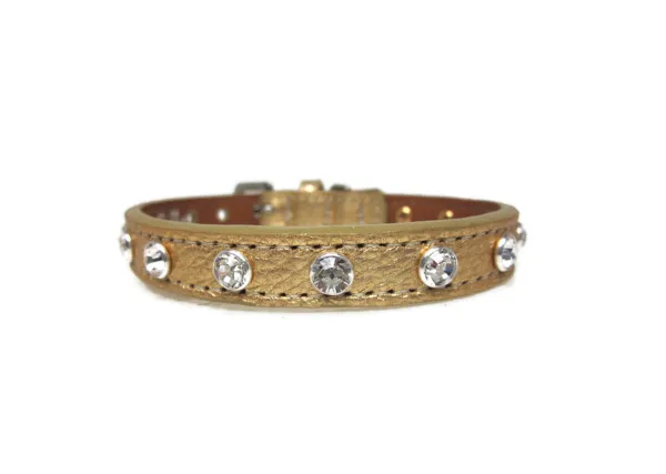 Brie Hanukkah Leather Dog Collar with Single Row Crystals