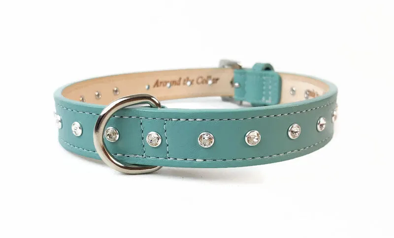 Brie Hanukkah Leather Dog Collar with Single Row Crystals