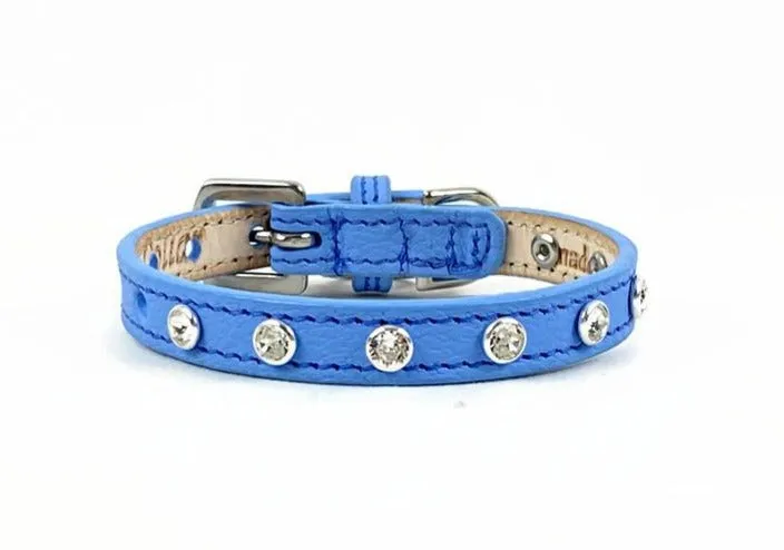 Brie Hanukkah Leather Dog Collar with Single Row Crystals