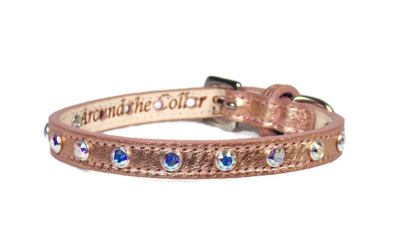 Brie Hanukkah Leather Dog Collar with Single Row Crystals