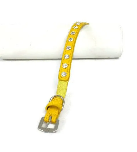 Brie Leather Cat Collar with Clear Single Row Crystals