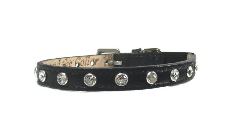 Brie Leather Cat Collar with Clear Single Row Crystals
