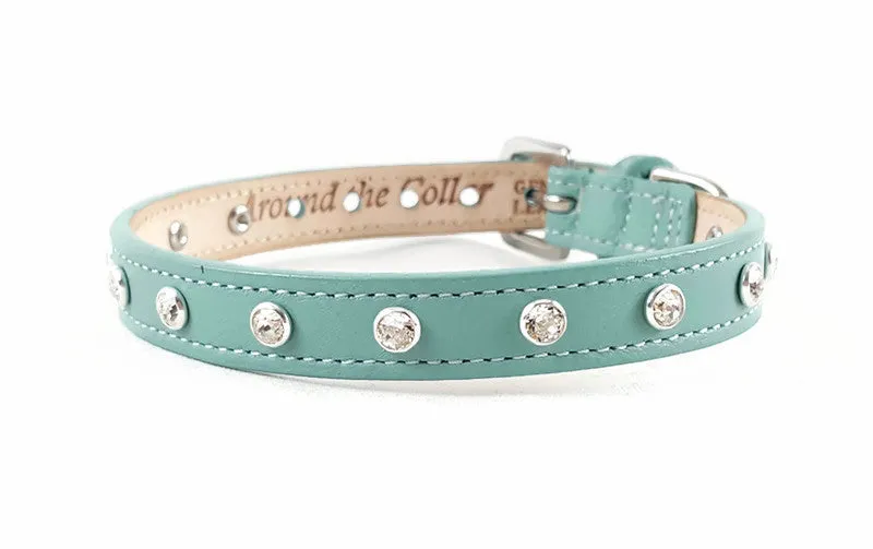 Brie Leather Cat Collar with Clear Single Row Crystals