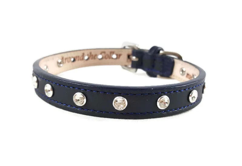 Brie Leather Cat Collar with Clear Single Row Crystals