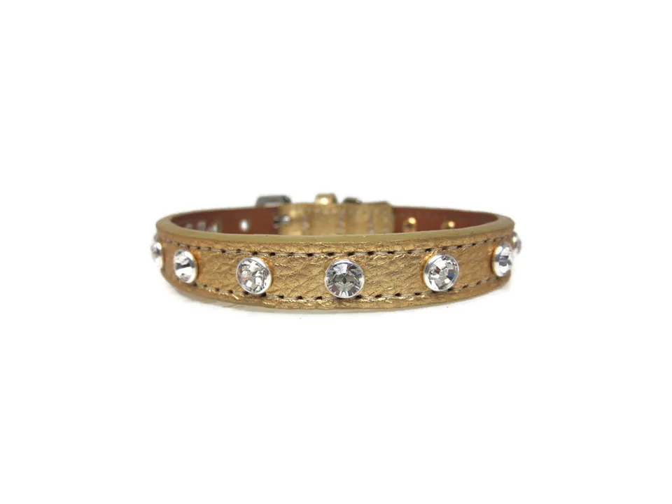 Brie Leather Cat Collar with Clear Single Row Crystals
