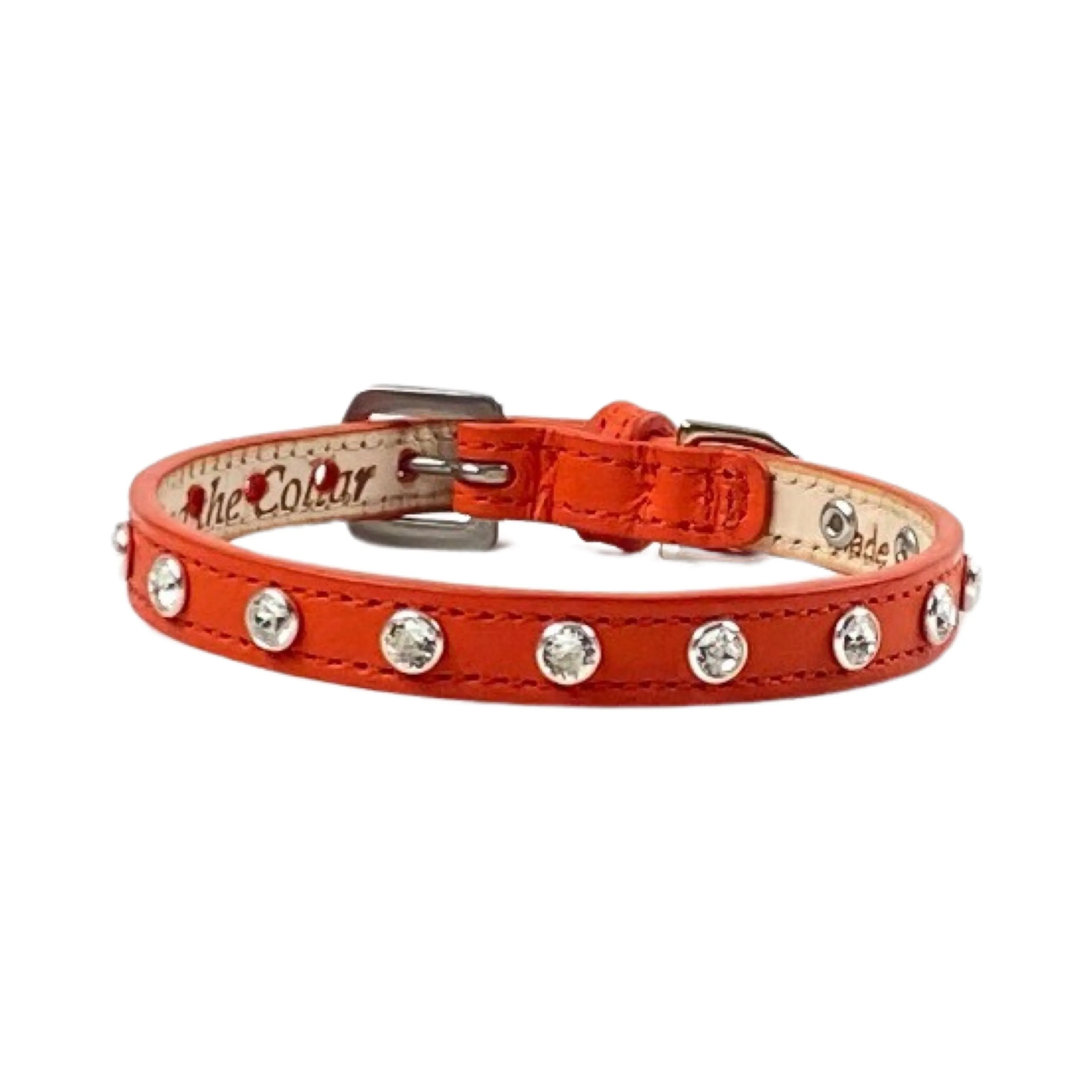Brie Leather Cat Collar with Clear Single Row Crystals