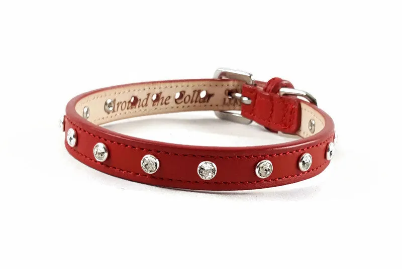 Brie Leather Cat Collar with Clear Single Row Crystals