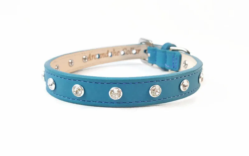 Brie Leather Cat Collar with Clear Single Row Crystals