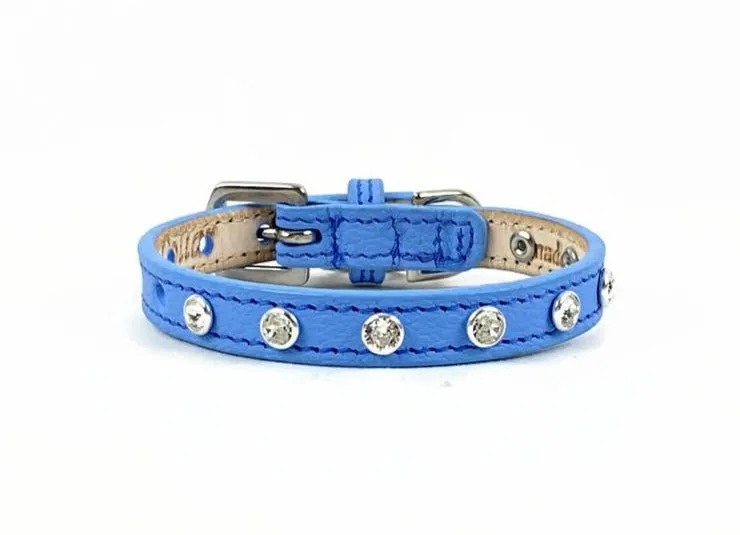 Brie Leather Cat Collar with Clear Single Row Crystals