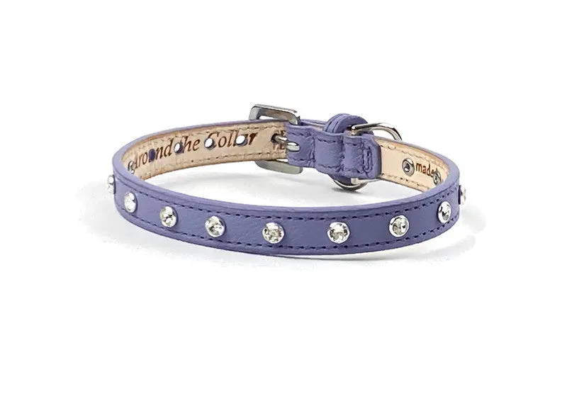 Brie Leather Cat Collar with Clear Single Row Crystals