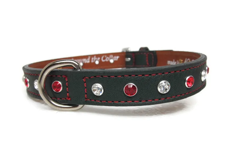 Brie Leather Christmas Dog Collar with Single Row Crystals