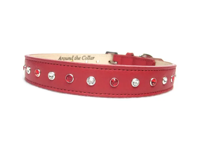 Brie Leather Christmas Dog Collar with Single Row Crystals