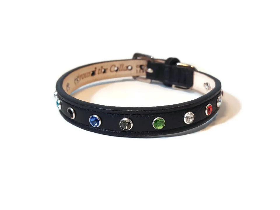 Brie Leather Christmas Dog Collar with Single Row Crystals
