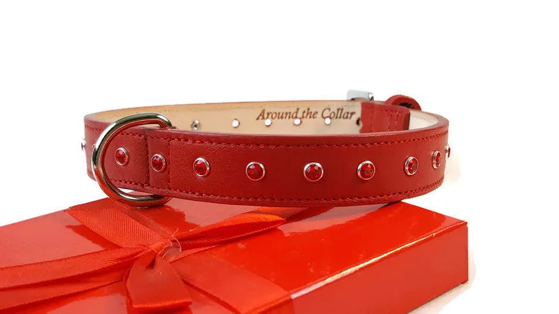 Brie Leather Christmas Dog Collar with Single Row Crystals