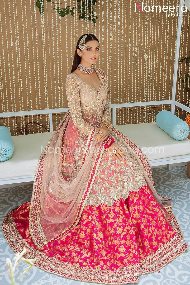 Brocade Lehenga with Front Open Frock Dress #BS680