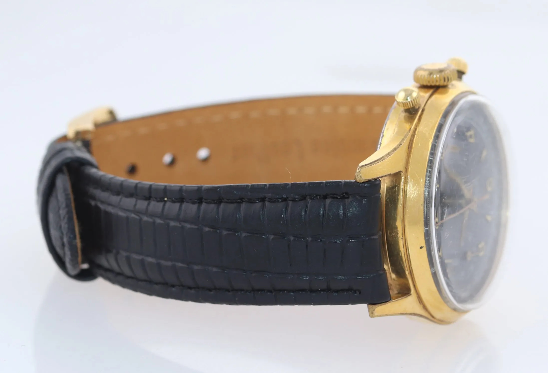 BROKEN Vintage Wakmann 36mm Black Chronograph Manual Wind Watch Incabloc