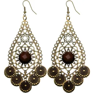 Brown Beaded Disc Dangle Earrings