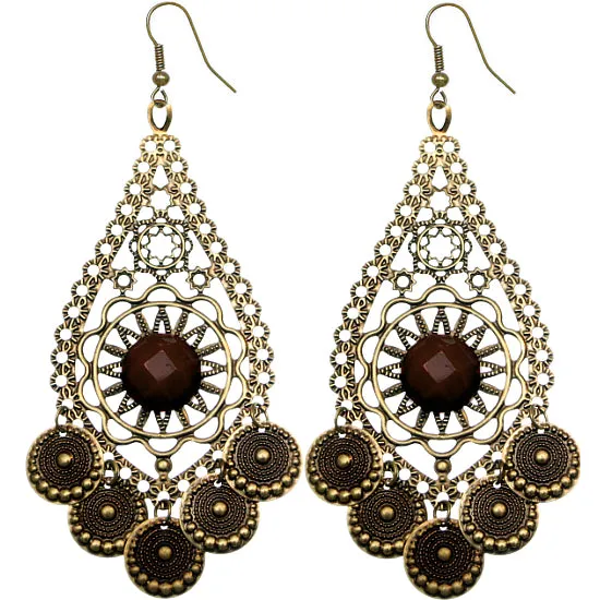 Brown Beaded Disc Dangle Earrings
