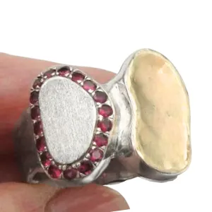 Brushed Gold and Silver Ruby Ring – Hadar Jewelry, READY TO SHIP SIZE 9  (I r571)9y