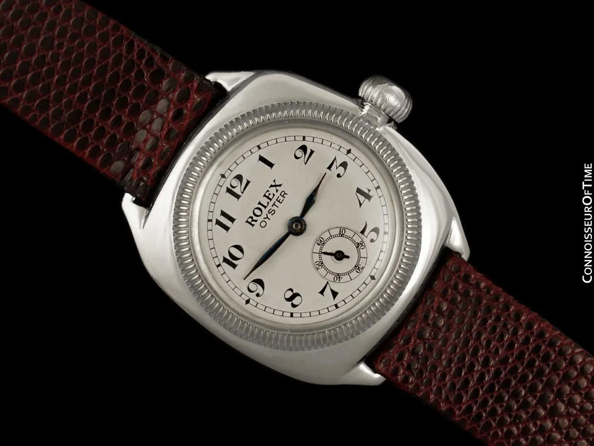 c. 1928 Rolex Oyster Rare Vintage Mens Sterling Silver Watch - Very Early Oyster