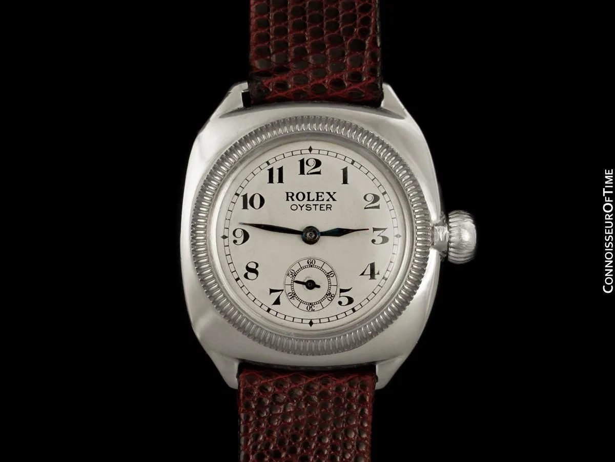 c. 1928 Rolex Oyster Rare Vintage Mens Sterling Silver Watch - Very Early Oyster