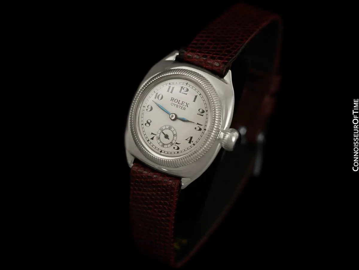 c. 1928 Rolex Oyster Rare Vintage Mens Sterling Silver Watch - Very Early Oyster