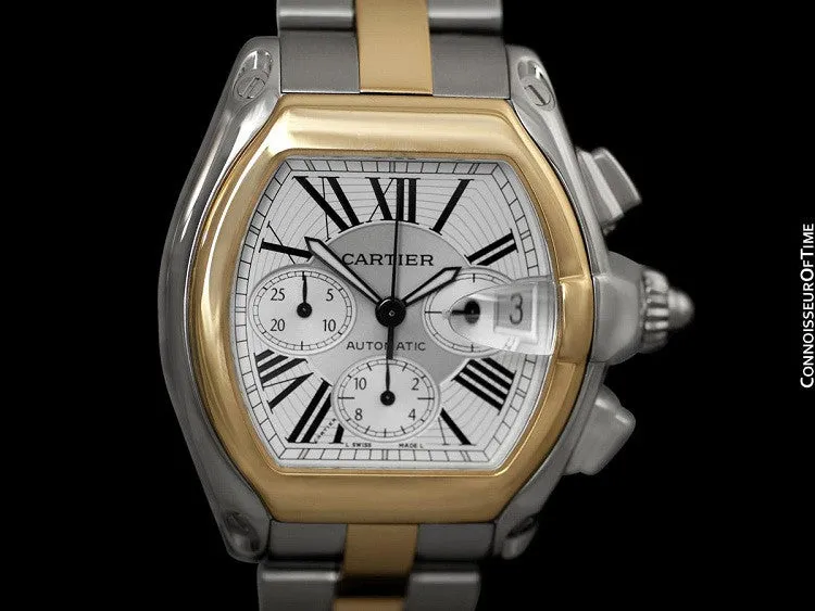 Cartier Roadster Mens Two-Tone XL Chronograph, W62027Z1 - Stainless Steel & 18K Gold
