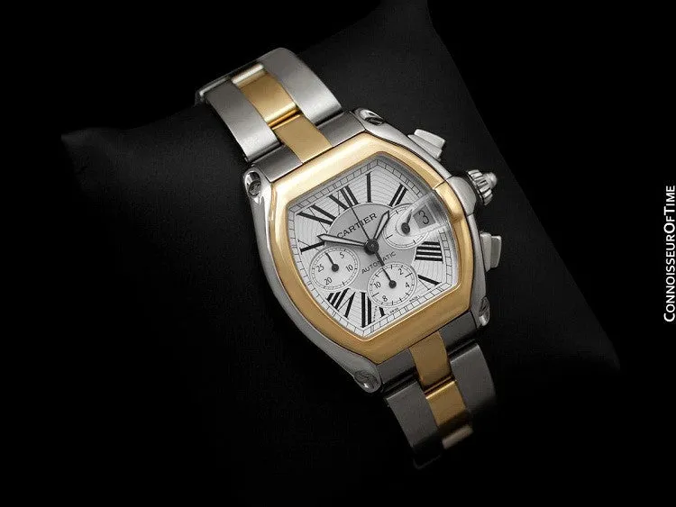 Cartier Roadster Mens Two-Tone XL Chronograph, W62027Z1 - Stainless Steel & 18K Gold