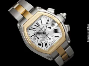 Cartier Roadster Mens Two-Tone XL Chronograph, W62027Z1 - Stainless Steel & 18K Gold