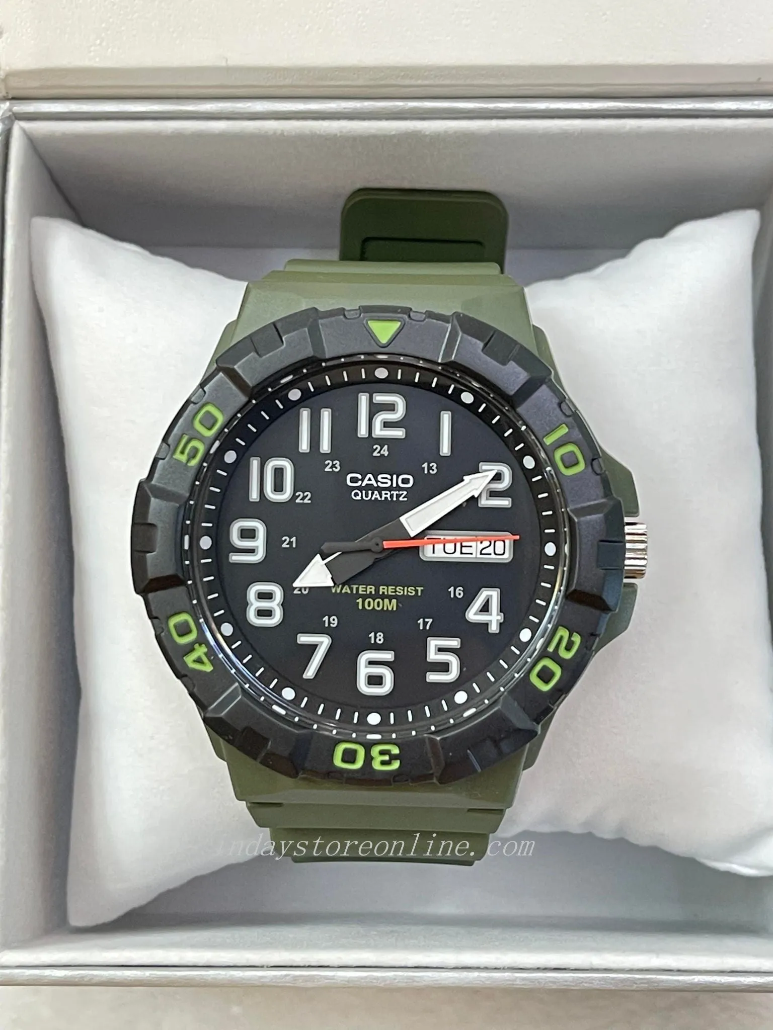 Casio Analog Men's Watch MRW-210H-3A Black Dial Army Green Resin Strap Watch Sporty Design