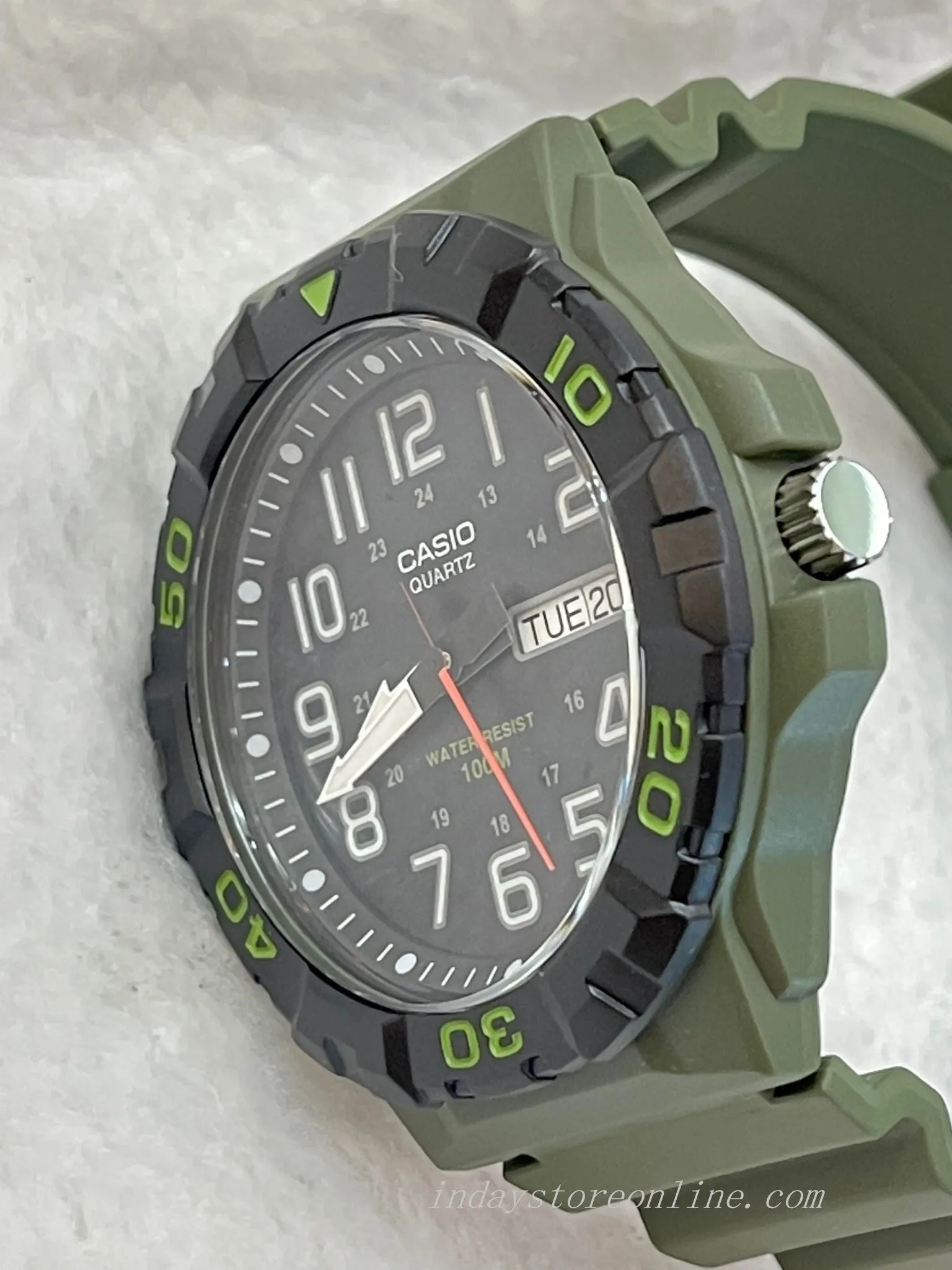 Casio Analog Men's Watch MRW-210H-3A Black Dial Army Green Resin Strap Watch Sporty Design