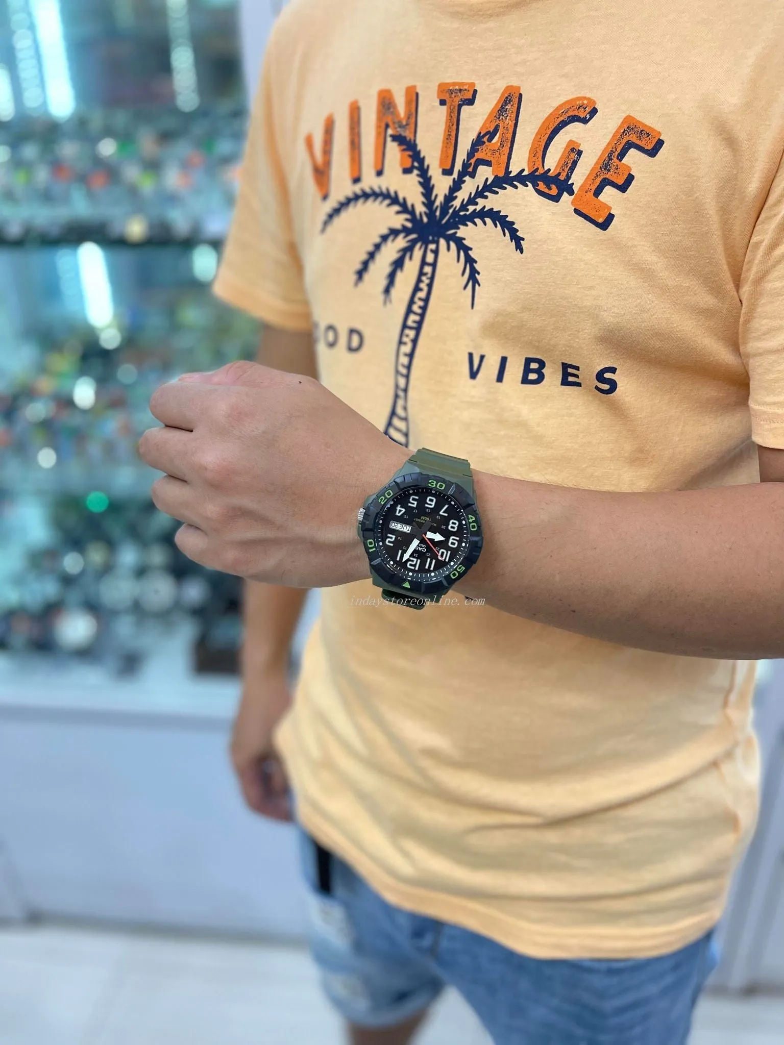 Casio Analog Men's Watch MRW-210H-3A Black Dial Army Green Resin Strap Watch Sporty Design