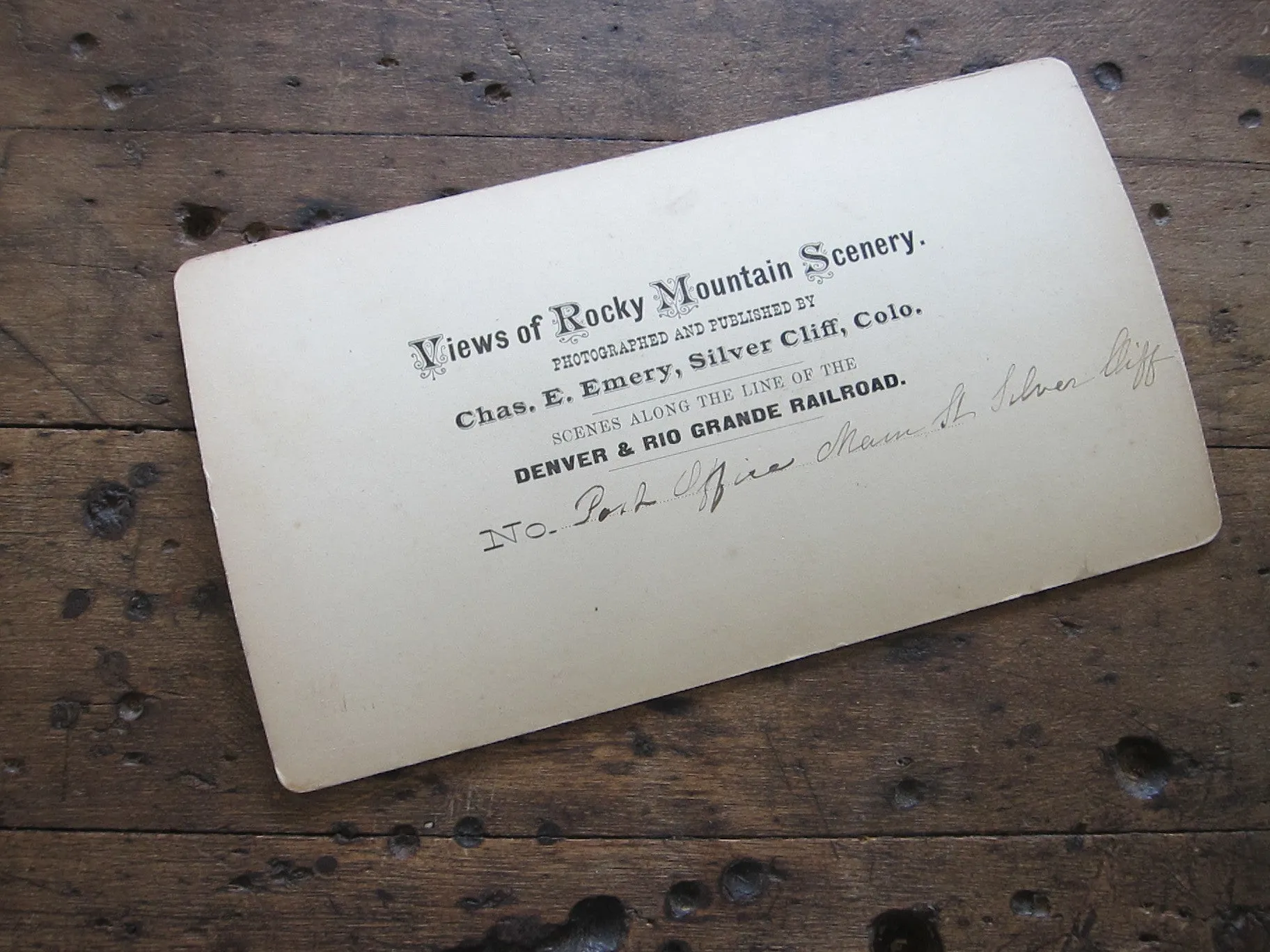 Charles Emery 1880 Stereoscope Card of the Post Office, Main St. Silver Cliff, Colorado